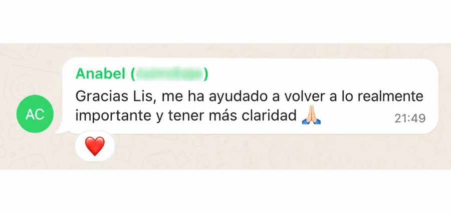 Mensaje de Anabel: me ha ayudado a volver a lo importante y tener más claridad