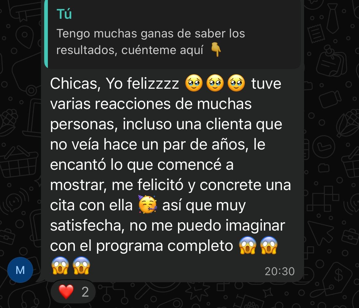Mensaje de una clienta de Munay Lux Studio contando que concreto una cita